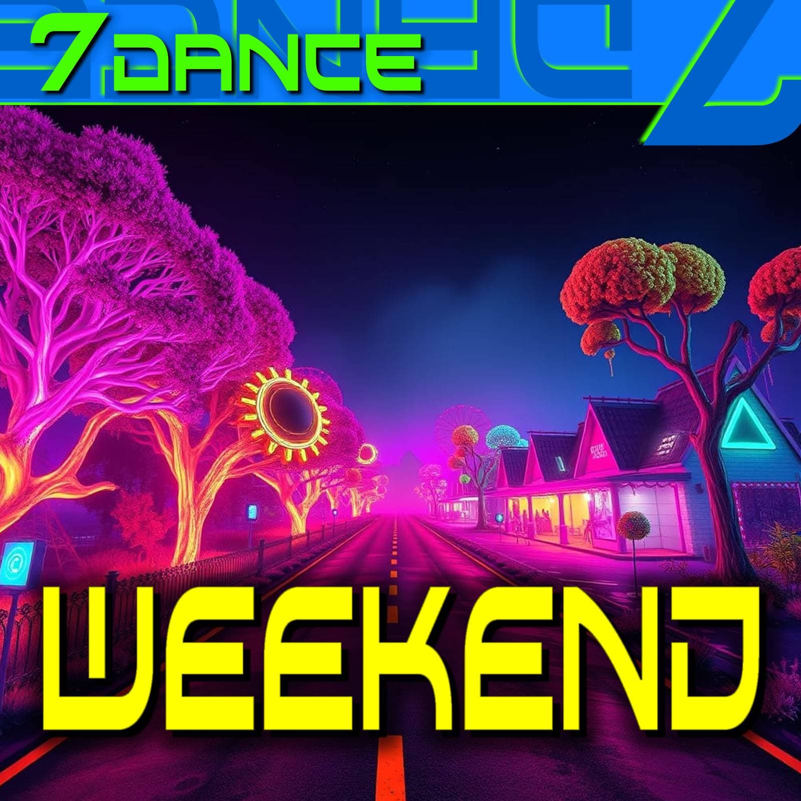 7dance Eurodance - Weekend: a neon sign with the words'7 dance weekend'